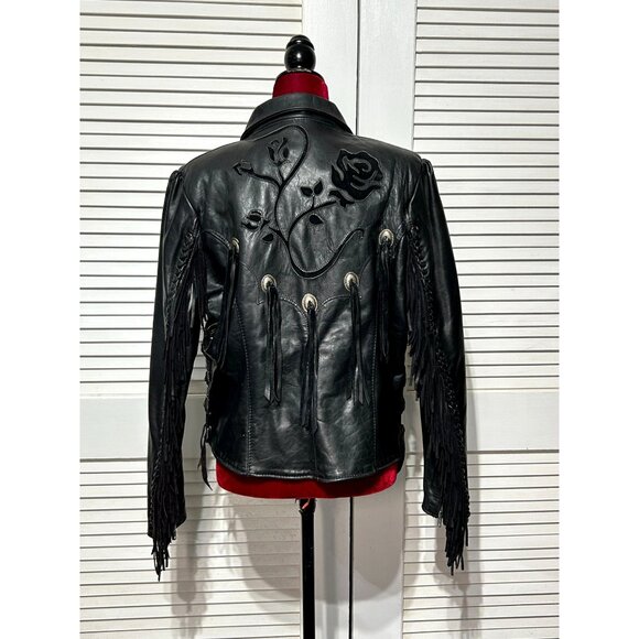Vintage Gypsy Women's Black Leather Fringe Jacket Western Bohemian Size 18 3085 - Picture 2 of 15